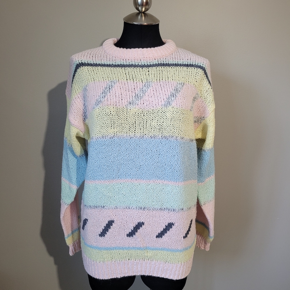 1980s pastel colourblock knit sweater